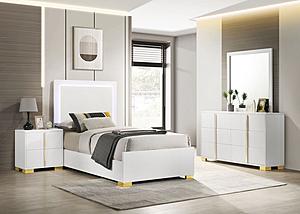 Marceline 4-piece Twin Bedroom Set w/LED Headboard White by Coaster