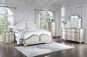 Evangeline - Tufted Upholstered Platform Bedroom Set - Ivory & Silver Oak by Coaster