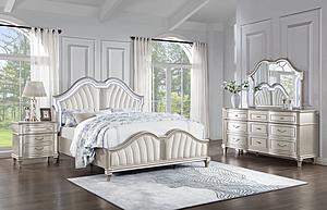 Evangeline 4-piece Upholstered Platform Queen Bedroom Set Ivory and Silver Oak by Coaster