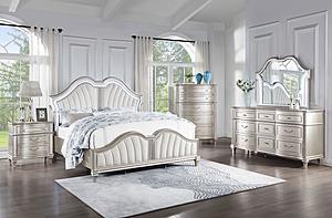 Evangeline 5-piece Upholstered Platform Queen Bedroom Set Ivory and Silver Oak by Coaster