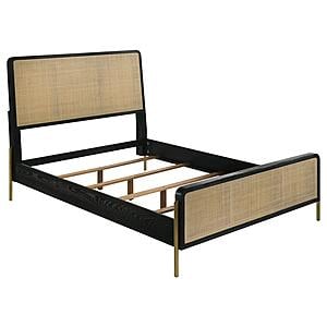 Arini Queen Bed w/Woven Rattan Headboard Black and Natural by Coaster