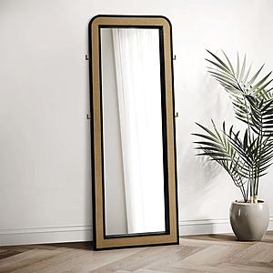 Arini Cane Weave Full Length Standing Floor Mirror Black by Coaster