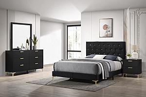 Kendall 4-piece Tufted Panel Queen Bedroom Set Black and Gold by Coaster