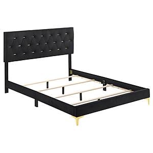 Kendall Tufted Panel Queen Bed Black and Gold by Coaster
