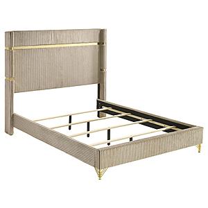 Lucia Upholstered Eastern King Wingback Panel Bed Beige by Coaster