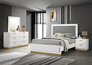 Caraway 4-piece Queen Bedroom Set w/LED Headboard White and Grey by Coaster