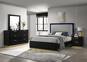 Caraway 4-piece Queen Bedroom Set w/LED Headboard Black and Grey by Coaster