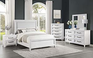 Marielle Upholstered Panel Bedroom Set Distressed White by Coaster
