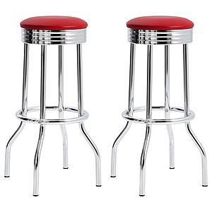 Theodore Upholstered Top Bar Stools Red and Chrome (Set of 2) by Coaster