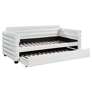 Patricia Boucle Upholstered Twin Daybed w/Trundle White by Coaster