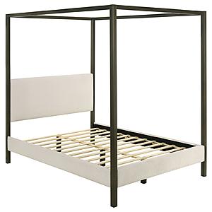 Monroe Upholstered Queen Canopy Platform Bed Vanilla and Black by Coaster