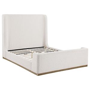 Nala Upholstered Eastern King Wingback Platform Sleigh Bed Cream by Coaster