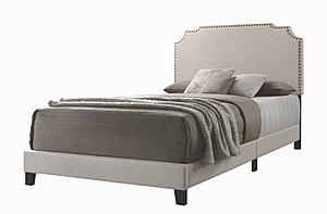Tamarac Upholstered Nailhead Eastern King Bed Beige by Coaster