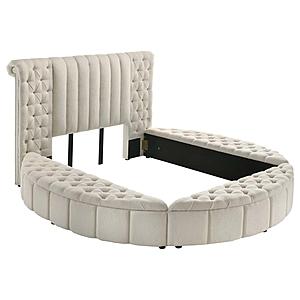 Sonya Upholstered Round Storage Bed Ivory by Coaster