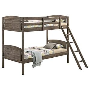 Flynn Wood Twin Over Twin Bunk Bed w/Mattress Weathered Brown by Coaster