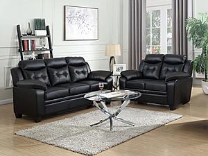 Finley Upholstered Pillow Top Arm Living Room Set (Sofa, Loveseat) Black by Coaster