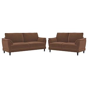 Selma 2-piece Velvet Upholstered Crescent Arm Sofa Set Rust by Coaster