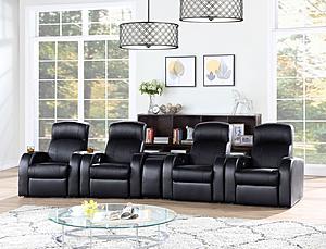 Cyrus 4-seater Upholstered Recliner Living Room Set Black w/1 Consoles by Coaster