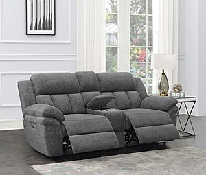 Bahrain Upholstered Power Loveseat w/Console Charcoal by Coaster
