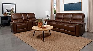 Greenfield 2-piece Upholstered Power Reclining Sofa Set Saddle Brown by Coaster