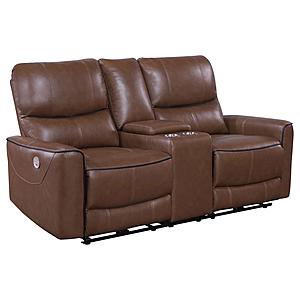 Greenfield Upholstered Power Reclining Loveseat w/Console Saddle Brown by Coaster