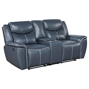 Sloane Upholstered Motion Reclining Loveseat w/Console Blue by Coaster