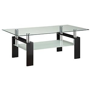 Dyer Tempered Glass Coffee Table with Shelf Black by Coaster