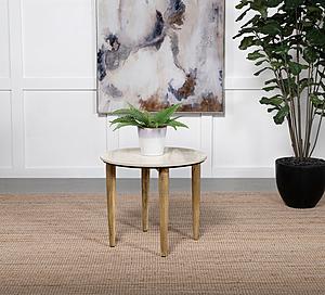 Aldis Round Marble Top End Table White and Natural by Coaster