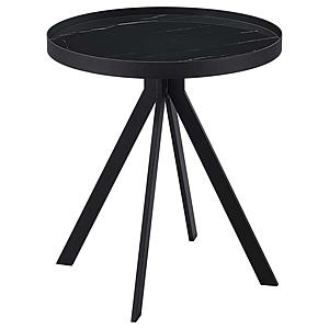 Briggs Round Marble Printed Glass Top End Table Black by Coaster