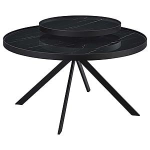 Briggs Round Marble Printed Glass Top Coffee Table Black by Coaster