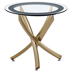 Brooke Round Glass Top Side End Table Metal Base Brass by Coaster