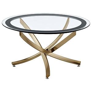 Brooke Round Glass Top Coffee Table Metal Base Brass by Coaster