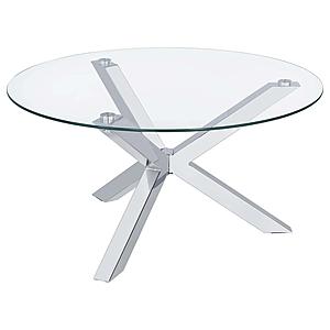 Kenzie Round Tempered Glass Top Cocktail Coffee Table Chrome by Coaster
