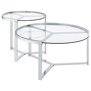 Delia 2-Piece Round Glass Top Nesting Coffee Table Clear and Chrome by Coaster