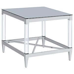 Lindley Square End Table with Acrylic Legs and Tempered Mirror Top Chrome by Coaster