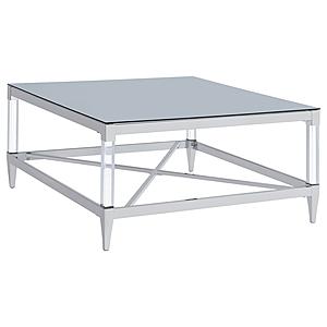 Lindley Square Coffee Table with Acrylic Legs and Tempered Mirror Top Chrome by Coaster