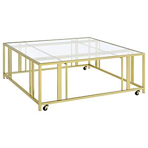 Adri Square Glass Top Coffee Table w/Casters Matte Brass by Coaster