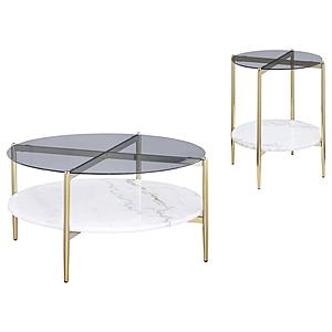 Jonelle 2-piece Round Coffee and End Table Set Gold by Coaster
