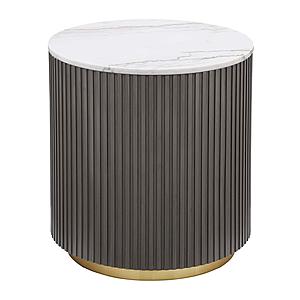 Jason Round Marble Top Side End Table White and Charcoal by Coaster