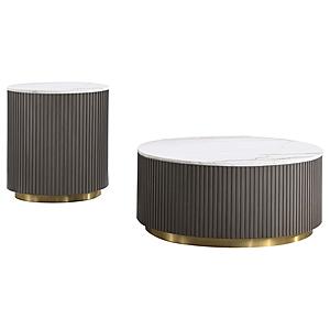 Jason 2-piece Round Marble Coffee and End Table Set White and Charcoal by Coaster