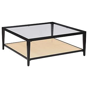 Amherst Glass Top Metal w/Cane Shelf Coffee Table Black by Coaster
