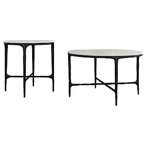 Hermas 2-piece Round Marble Coffee and End Table Set White by Coaster