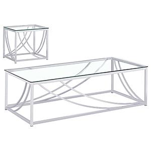 Lille 2-piece Glass Top Coffee and End Sofa Table Set Chrome by Coaster