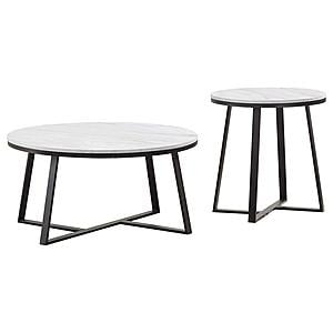 Hugo 2-piece Coffee and End Table Set White Faux Marble by Coaster
