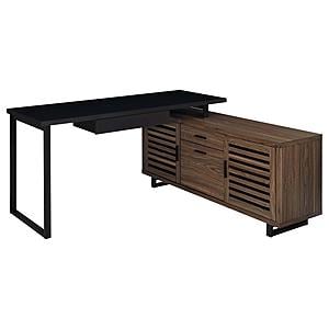 Maddox 60-inch L-Shape Office Computer Desk Black and Walnut by Coaster