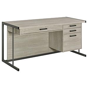 Loomis 4-drawer Rectangular Office Desk Whitewashed Grey and Gunmetal by Coaster