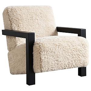 Fitzroy Faux Fur Upholstered Chair Solid Wood Arms Latte by Coaster
