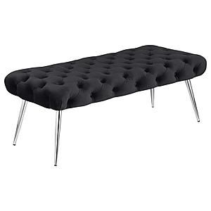 Ella Upholstered Tufted Bench Stainless Steel Legs Black by Coaster