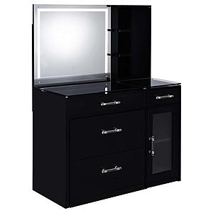 Flora 2-Drawer Vanity Set w/LED Mirror Black High Gloss by Coaster