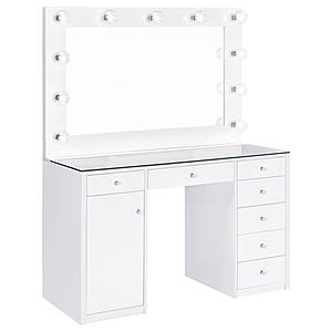 Acena 7-drawer Glass Top Vanity Desk w/Lighting White by Coaster
